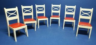 Vintage 1940s Renwal Dollhouse Red/white Duncan Phyfe Style Chairs - Set Of 6
