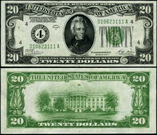 Fr.  2051 D $20 1928 - A Federal Reserve Note Cleveland D - A Block Au,