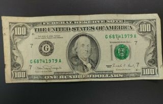 1990 Us $100 Dollar Bill Miscut Off Centered.  G68741979a