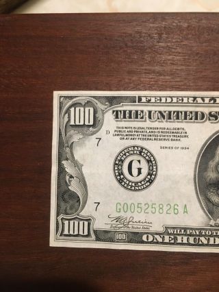 1934 $100 FRN FEDERAL RESERVE NOTE - (G) CHICAGO HIGH - GRADE 2