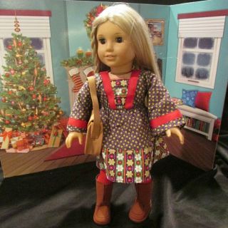American Girl Julie Pleasant Company In Calico Dress Boots Tights Purse W Book