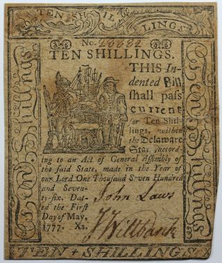 May 1,  1777 Delaware 10 Shillings Colonial Note,  Fr.  De - 91,  Vf
