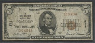 Fr1800 - 1 Ch 371 $5 1929 National Bank Of Columbia,  Pa Vf Bu5860