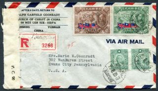 Weeda China Postal History - Censored Registered Airmail Kunming Cover To Usa 2