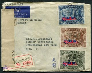 Weeda China Postal History - Censored Registered Airmail Kunming Cover To Ny