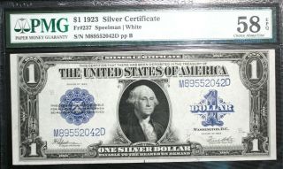 1923 $1 Fr 237 Silver Certificate Speel/white Pmg 58 Epq Choice About Unc