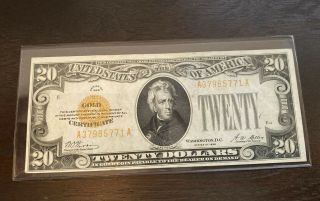 Series Of 1928 $20 Dollar Bill Gold Certificate A37985771a