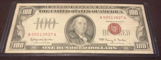 1966 $100 Red Seal Note Serial A00513937a Fantastic Case