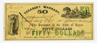 1862 Cr.  29 $50 Texas Treasury Warrant - Civil War Era