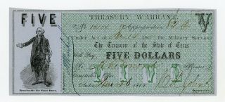 1862 Cr.  11a $5 Texas Treasury Warrant - Civil War Era Cu