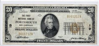$20 1929 T1 National Portsmouth Hampshire Nh ( (fancy Repeater Serial))