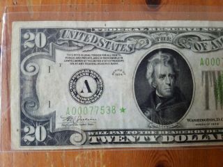 FR.  2054 - A 1934 $20 TWENTY DOLLARS STAR FRN FEDERAL RESERVE NOTE BOSTON,  MA 3