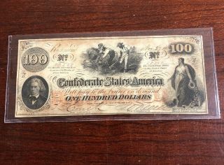 1862 $100 Confederate Note T - 41 Paper Money Note