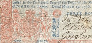 Jersey March 25 1776 Colonial Currency Three Pounds 2