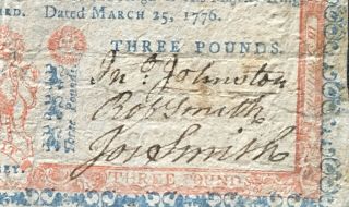 Jersey March 25 1776 Colonial Currency Three Pounds 3