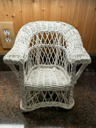 White Wicker Chair For Doll,  Bear Or Plant Boho Rattan