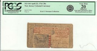 U.  S.  A.  Jersey Colonial Currency NJ - 144 30 Shillings A,  April 23,  1761 PCGS 20 2