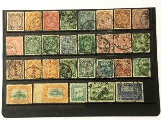 Old Stamps China On Stock Card Inc Dragons