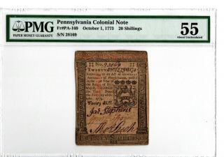 Colonial Note: Pennsylvania October 1,  1773 20 Shillings Fr Pa - 169 Pmg55 19 - C251