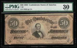 Affordable Csa T - 66 1864 Confederate $50 Note Pmg 30 Very Fine Pp - Ya