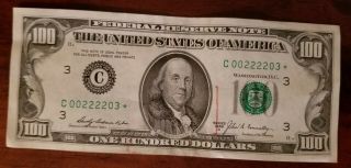 1969 Series A 100 Dollar Star Note C00222203 Very Low Serial Number Us Bill
