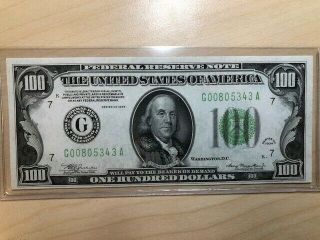 1934 $100 One Hundred Dollar Bill,  Crisp,  Au,  Low Number,  Chicago - Issued