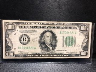 1934 A 100 Dollar Light Green Federal Reserve Note York