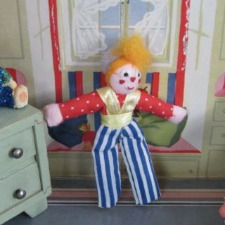 Vtg 50s 60s Dollhouse Clown Doll Stuffed Animal Miniature Artisan Nursery Toy