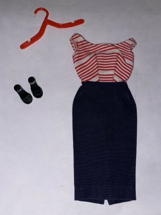 Vintage Mattel Barbie Cruise Stripes Red White Blue Dress 918 Shoes Hanger