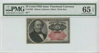 25 Cents Fifth Issue Fractional Currency Pmg 65 Gem Unc Epq Fr 1309