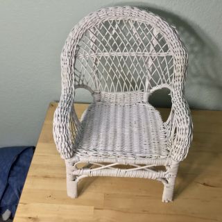 Vintage Large White Wicker Doll/bear Hi - Back Decorative Chair 12.  75” Tall