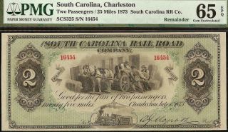 Large 1873 $2 Dollar Bill South Carolina Train Fare Ticket Note Money Pmg 65 Epq