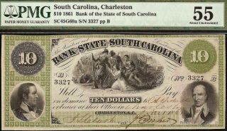 1861 $10 Dollar South Carolina Bank Note Large Currency Big Paper Money Pmg 55
