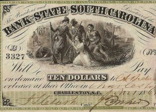 1861 $10 DOLLAR SOUTH CAROLINA BANK NOTE LARGE CURRENCY BIG PAPER MONEY PMG 55 3