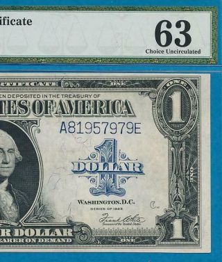 $1.  00 1923 Fr.  238 Pmg Choice 63 Silver Certificate Blue Seal Attractive