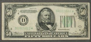 1934 $50 Frn Federal Reserve Note - Dgs Star Replacement Cleveland Ca083