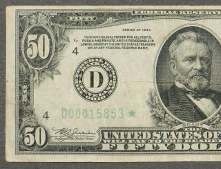 1934 $50 FRN FEDERAL RESERVE NOTE - DGS STAR REPLACEMENT CLEVELAND CA083 2