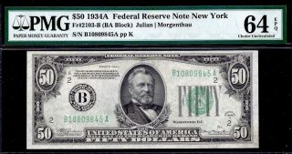 1934a $50 Federal Reserve Note York Frn Pmg 64 Epq Fr.  2103 - B