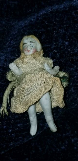 Antique All Bisque Frozen Charlotte Dollhouse Doll 2 1/4 " Jointed Germany