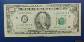 1990 Us 100 Dollar Bill Miscut Off Centered