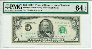 1969 - C $50 Federal Reserve Note Cleveland Fr 2117 - D Pmg Choice Unc 64epq