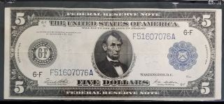 1914 $5 Blue Seal Large Size Federal Reserve Note Bill Fr 867 White Mellon Xf/au