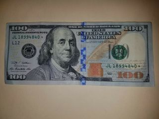 100 American Dollar Bill Star Note 2009 Serial Jl20969035☆ Note