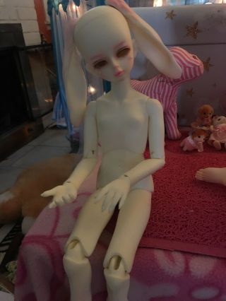 Recast BJD Teschen Mylo in white skin with Custom Face up (Pink) Bunny girl 2