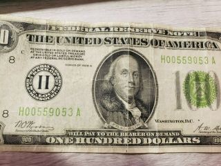 1928 H - One Hundred Dollar Bill $100 - Federal Reserve Note Green Seal