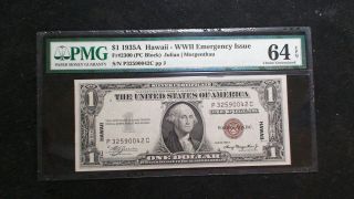 1935 A One Dollar Pmg Ch Unc 64 Epq Hawaii Silver Certificate Note $1 Bill