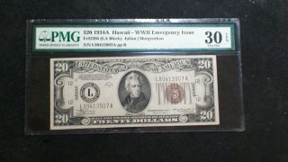 1934 A Twenty Dollar Pmg Vf30 Epq Hawaii Silver Certificate Note $20 Bill
