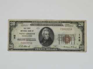 1929 $20 The First National Bank Of West Chester Pennsylvania