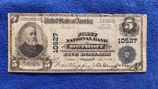 1914 $5.  00 Dollar Large Note First Wayne National Bank Of Detroit Charter105.  27