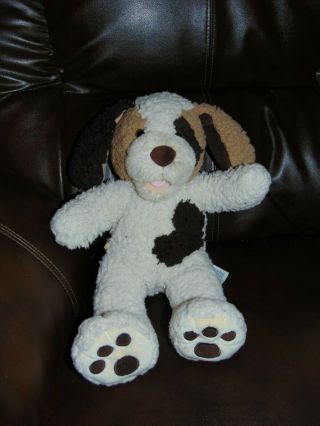 Build A Bear Puppy Dog Stuffed Plush 16 " Cream With Brown Spots W/ Paw Prints